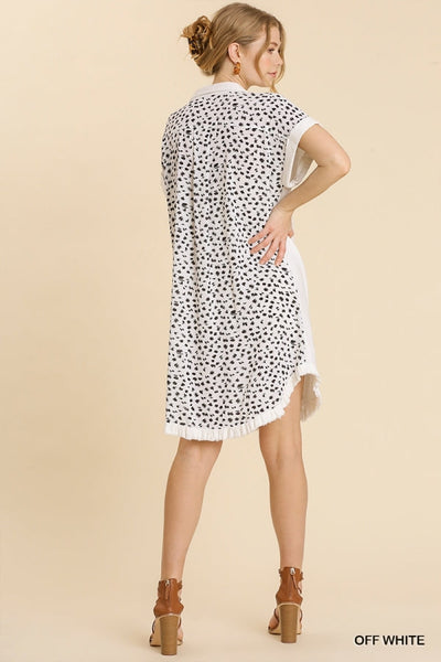 Linen Blend Animal Print Button Up Dress