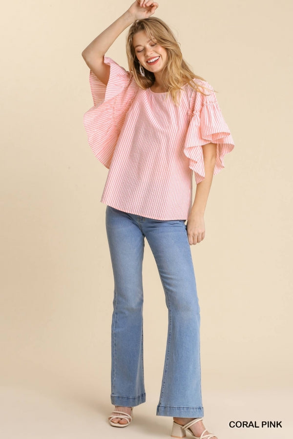 Striped Ruffle Sleeve Top