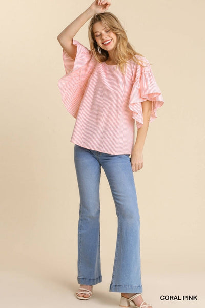 Striped Ruffle Sleeve Top