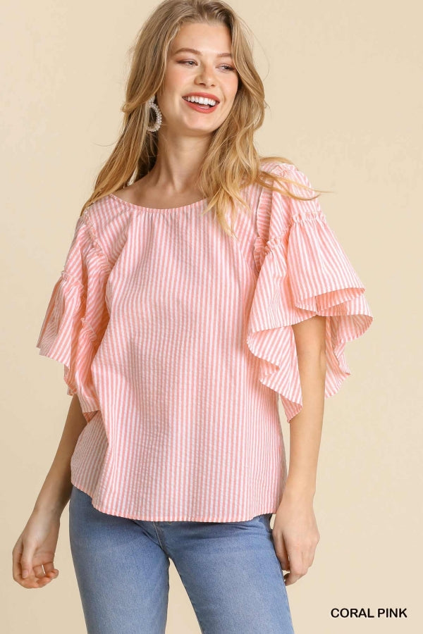 Striped Ruffle Sleeve Top