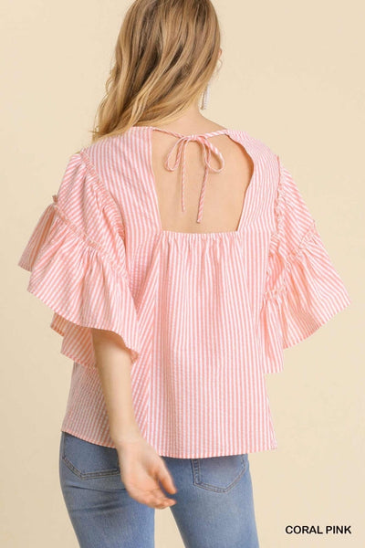 Striped Ruffle Sleeve Top
