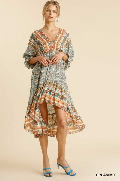 Umgee Mixed Print Back Tie Dress