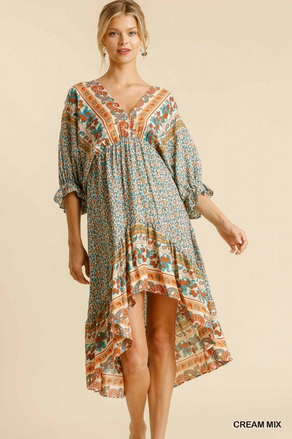 Umgee Mixed Print Back Tie Dress