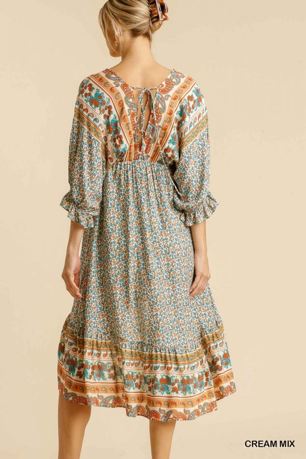 Umgee Mixed Print Back Tie Dress