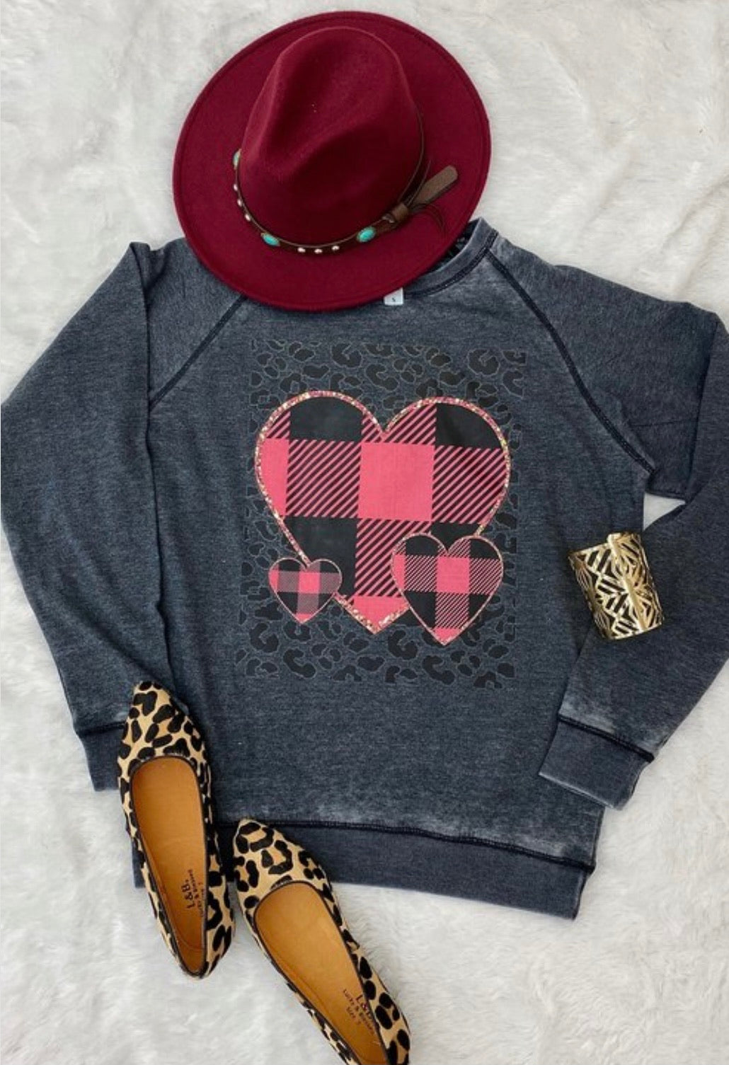 Plaid & Leopard Heart Sweatshirt