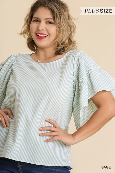 Striped Ruffle Sleeve Top