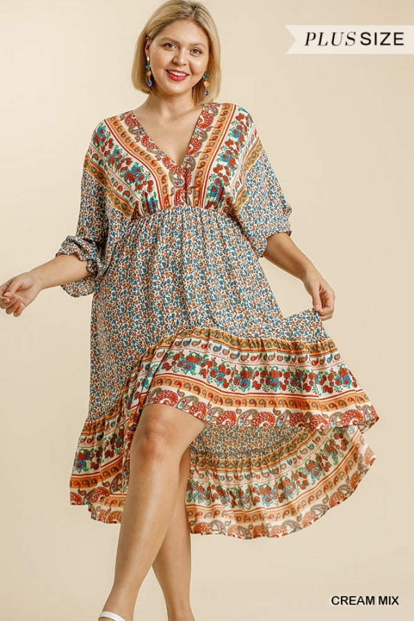 Umgee Mixed Print Back Tie Dress