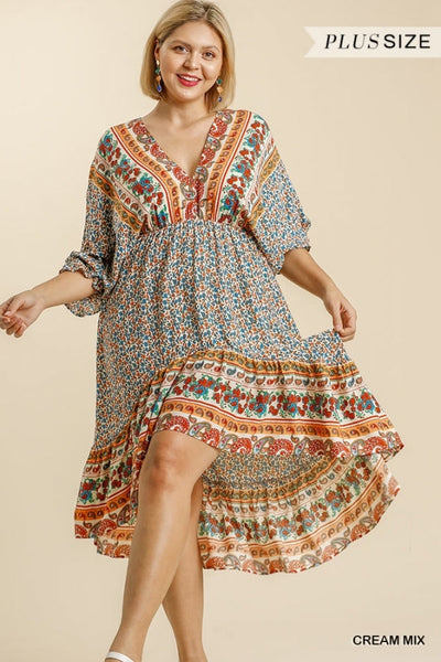 Umgee Mixed Print Back Tie Dress