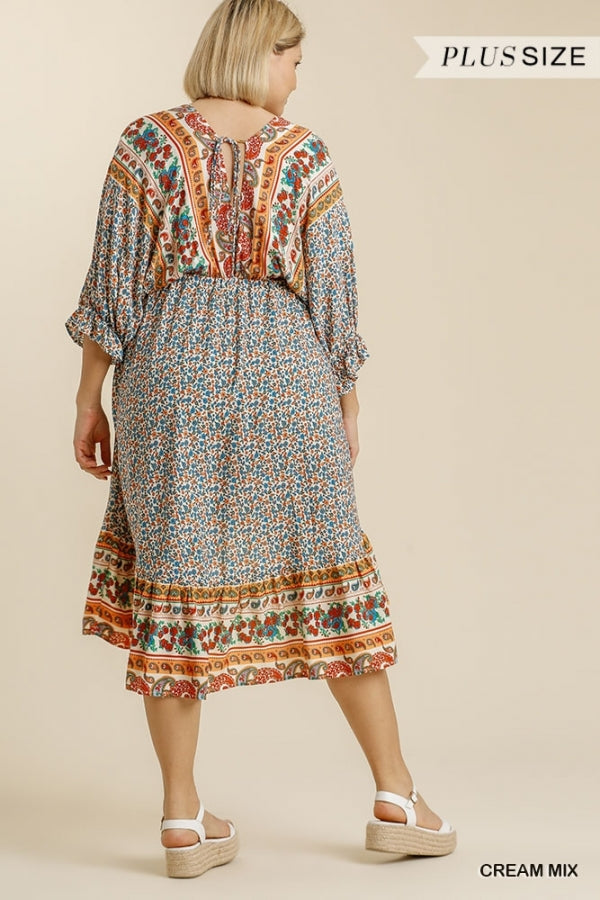 Umgee Mixed Print Back Tie Dress